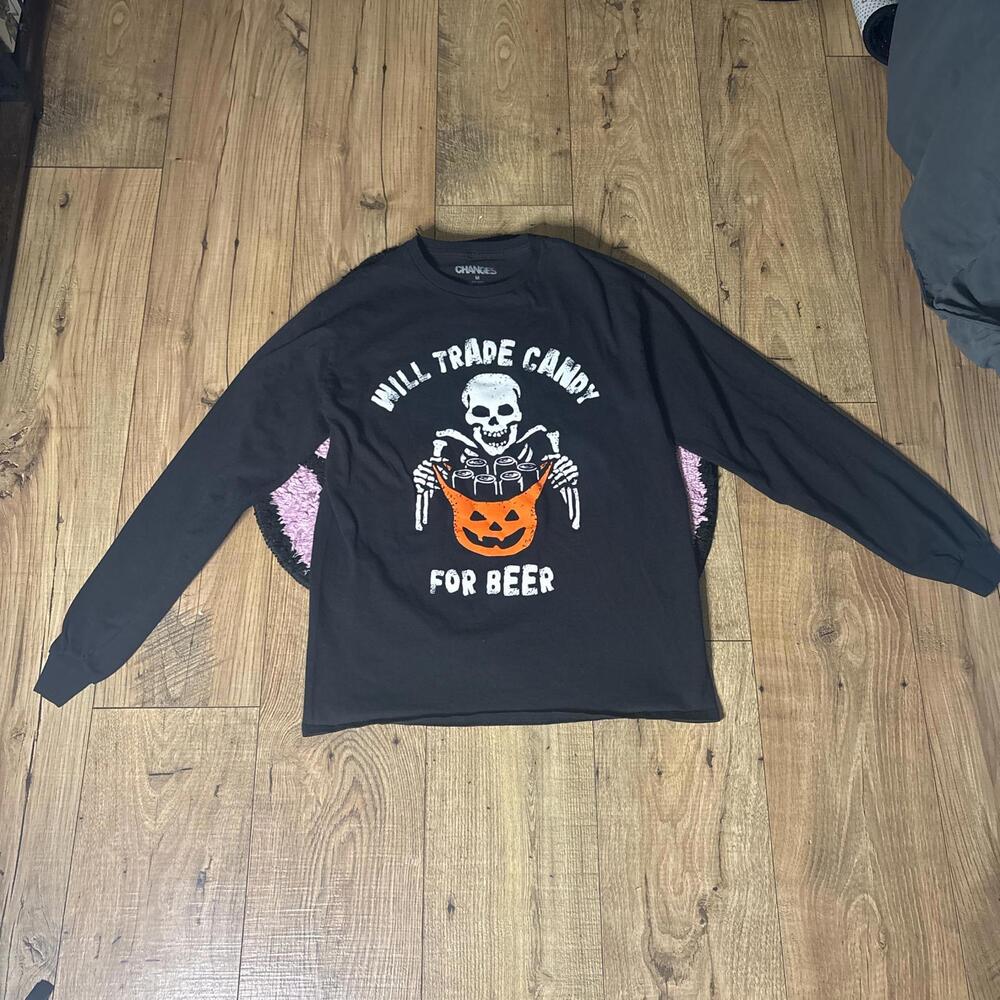 Fun Halloween Long Sleeve Shirt - Will Trade Candy for Beer!